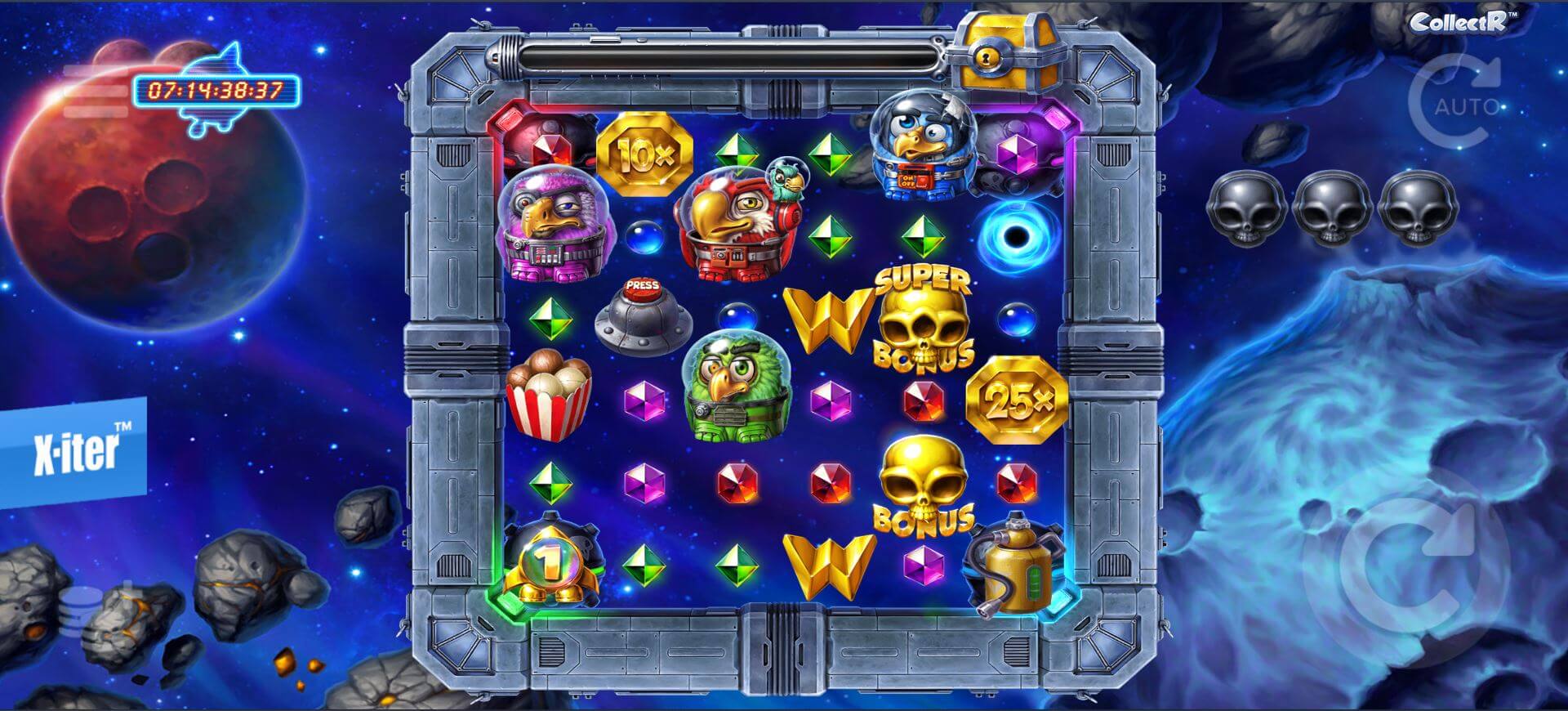 Hauptspiel mit bunten Vögeln und Bonus-Symbolen